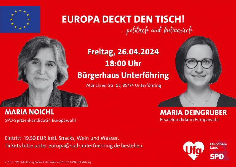 SPD München Land: Europa deckt den Tisch....politisch und kulinarisch - mit Maria Noichl, MdEP & Maria Deingruber, Ersatzkandidatin zur Europawahl